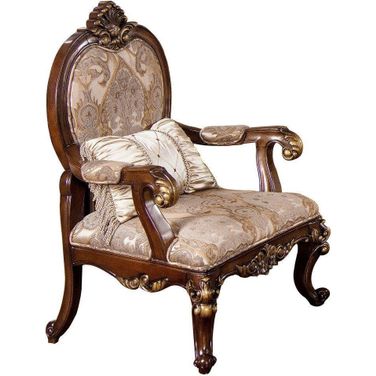 Winfrey Solid Wood And Chenille Accent Chair In Cherry And Gold Trim