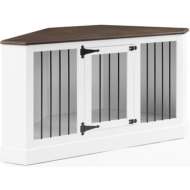 Winslow Corner Credenza Dog Crate In White and Dark Brown