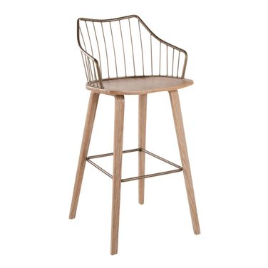 Winston 30 Inch Fixed Height Barstool In Whitewashed and Antique Copper