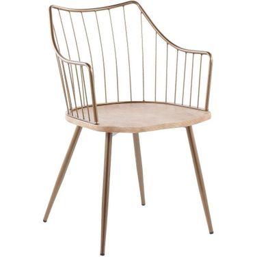 Winston Farmhouse Chair In Antique Copper Metal And White Washed Wood