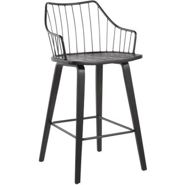 Winston Farmhouse Counter Stool In Black Wood And Black Metal