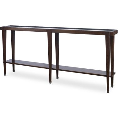 Winthrop Console Table In Dark Walnut and Tan