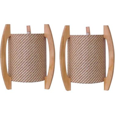 Wood 11 Inch Cylnder Tripod Table Lamps Set of 2 In Kaki