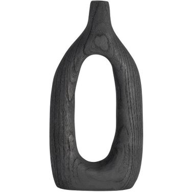 Wood 14 Inch Cut-Out Vase In Black
