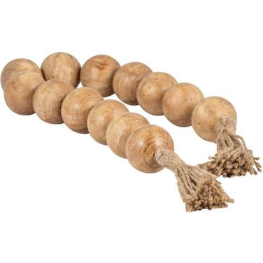 Wood 25 Inch Large Beaded Garland With Tassel In Natural