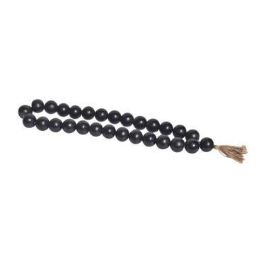 Wood 28 x 2 Inch Double Beaded Garland With Tassel In Black