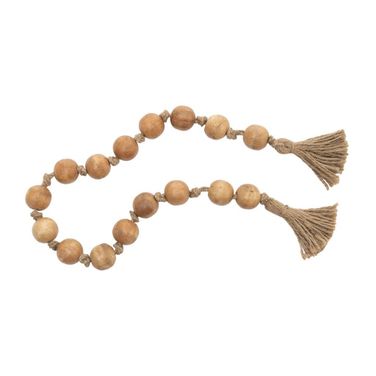 Wood 28 x 2 Inch Double Beaded Garland With Tassel In Natural