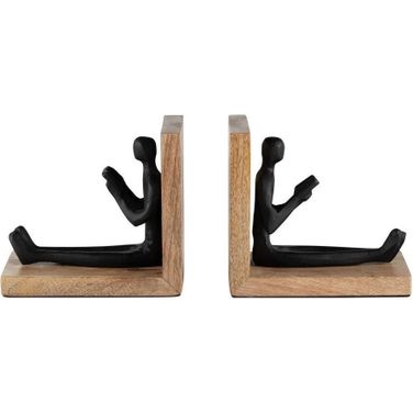Wood 6 Inch Man Reading Bookends Set of 2 In Brown And Black