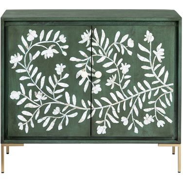 Wood and Iron Painted 2-Door Cabinet In Green and White