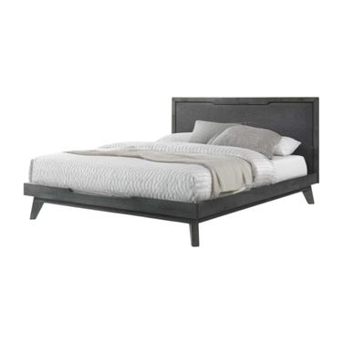 Wood and Linen Queen Bed Frame In Gray