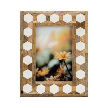 Wood And Resin 4 x 6 Hexagon Frame In White