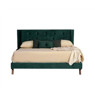 Wood and Tufted Velvet Queen Bed Frame In Green