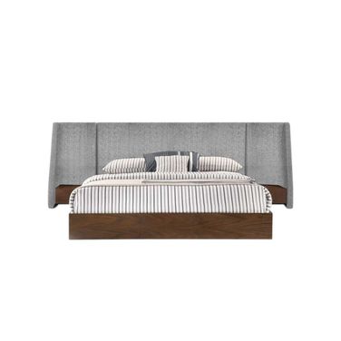 Wood and Upholstery King Bed Frame with Attached Nightstands In Brown and Gray
