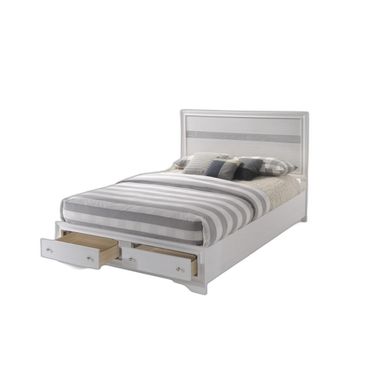 Wood Queen with Two Drawers Bed Frame In White and Gray