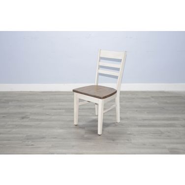 Ladderback Chair with Wood Seat Set of 2 In Marble White and Buckskin