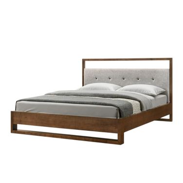 Wood Tufted Upholstered King Bed Frame In Brown and Gray