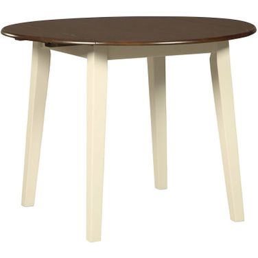 Woodanville White and Brown Round Drop Leaf Dining Table