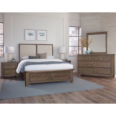Woodbridge Upholstered Bedroom Set With Storage In Dark Cashmere and Grey