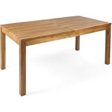 Wooden Dining Table with Adjustable Top and Slat Design In Teak