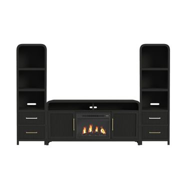 Woodridge 4 Piece Entertainment Unit with 70 Inch TV Console In Black and Grain