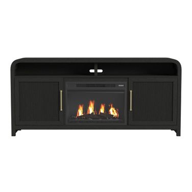 Woodridge 70 Inch TV Console with 23 Inch Fireplace Insert In Black and Grain