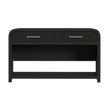 Woodridge Sofa Table with Bottom Shelf In Black and Grain