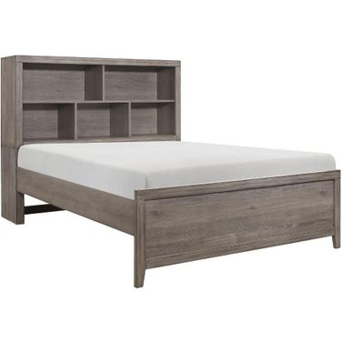 Woodrow Brownish Gray Full Platform Bookcase Bed