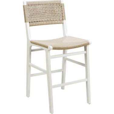 Woven Back Counter Stool With Rush Seat In Matte White Lacquer