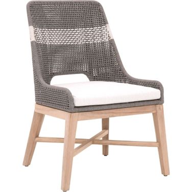 Woven Tapestry Outdoor Dining Chair Set of 2 In Dove and Gray Teak