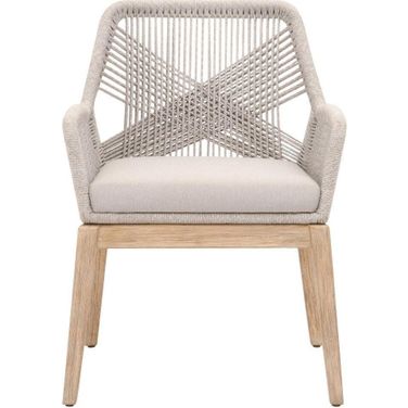 Woven Loom Arm Chair Set of 2 In Taupe and Natural Gray