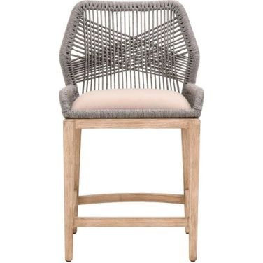 Woven Loom Counter Stool In Platinum and Natural Gray