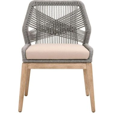 Woven Loom Dining Chair Set of 2 In Platinum and Natural Gray