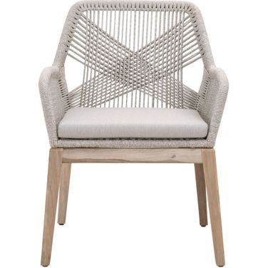 Woven Loom Outdoor Arm Chair Set of 2 In Taupe and Gray Teak