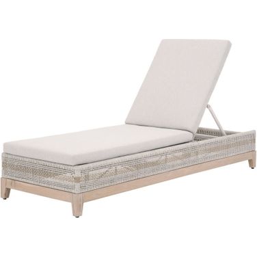 Woven Tapestry Outdoor Chaise Lounge In Taupe and Gray Teak