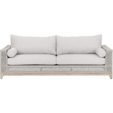 Woven Tropez Outdoor 90 Inch Sofa In Taupe and Gray Teak