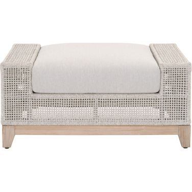 Woven Tropez Outdoor Ottoman In Pumice and Gray Teak