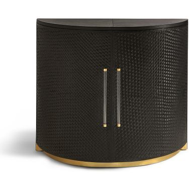 Woven Leather Demilune In Polished Brass and Black
