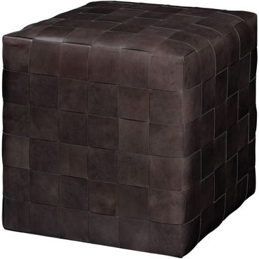 Woven Leather Ottoman In Dark Grey