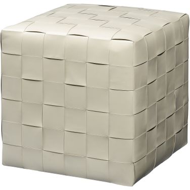 Woven Leather Ottoman In White