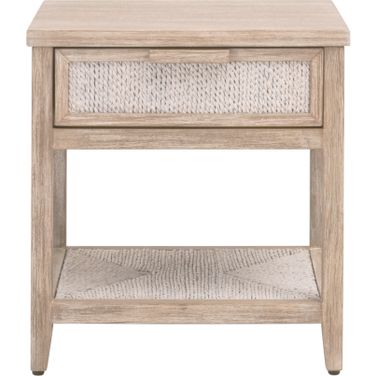 Woven Malay 1 Drawer Nightstand In White Wash and Natural Gray