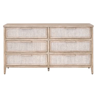 Woven Malay 6 Drawer Double Dresser In White Wash and Natural Gray