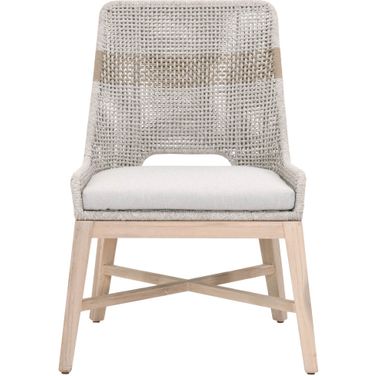 Woven Tapestry Outdoor Dining Chair Set of 2 In Taupe and Gray Teak