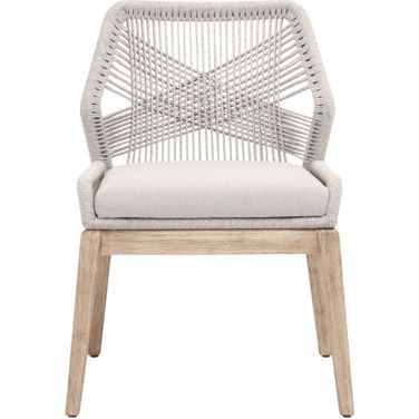 Woven Loom Dining Chair Set of 2 In Taupe and Natural Gray