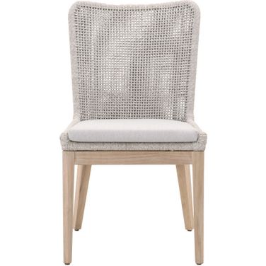Woven Mesh Outdoor Dining Chair Set of 2 In Taupe and Gray Teak