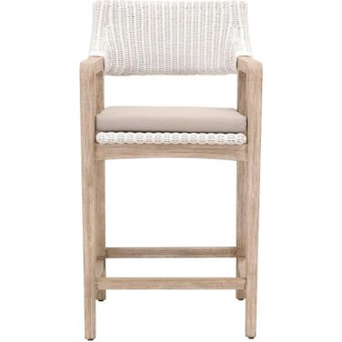 Woven Lucia Counter Stool In White Rattan and Natural Gray