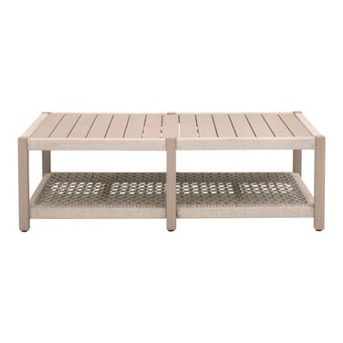 Wrap Outdoor Coffee Table In Oat Flat Rope and Washed Ever Teak