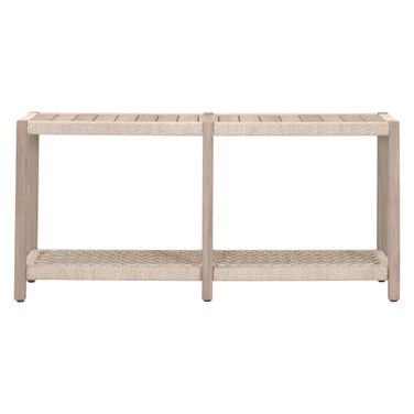 Wrap Outdoor Console Table In Oat Flat Rope and Washed Ever Teak