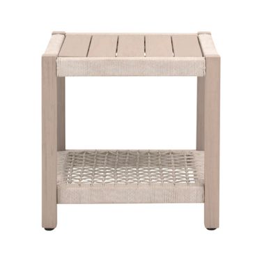 Wrap Outdoor End Table In Oat Flat Rope and Washed Ever Teak