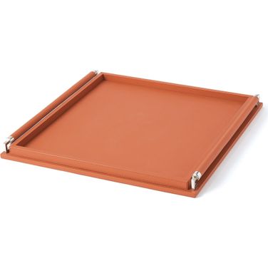 Wrapped Handle Large Tray In Coral Leather