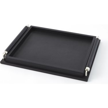 Wrapped Handle Small Tray In Black Leather